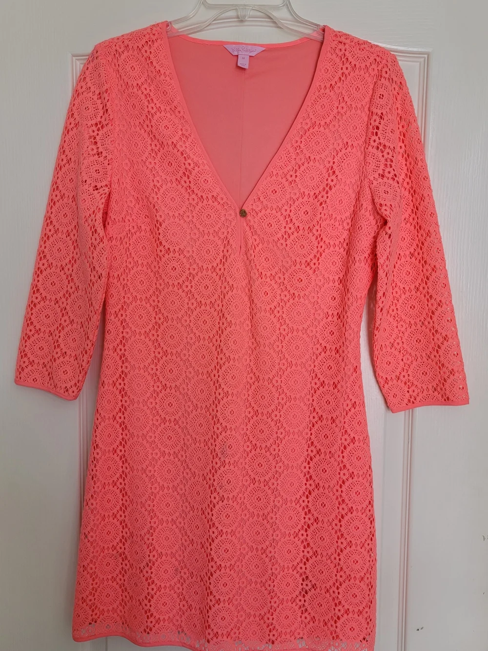Lilly Pulitzer Floral Lace Shift Dress V-Neck 3/4 Sleeve Lined Medium - Picture 2 of 7